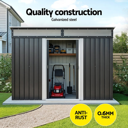 2.60x1.95M Garden Shed Outdoor Storage Tool Sheds Workshop House Shelter - Grey