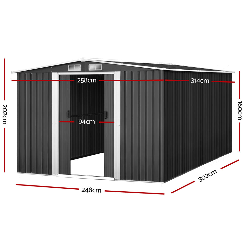 2.58x3.14M Garden Shed w/Metal Base Shed - Grey