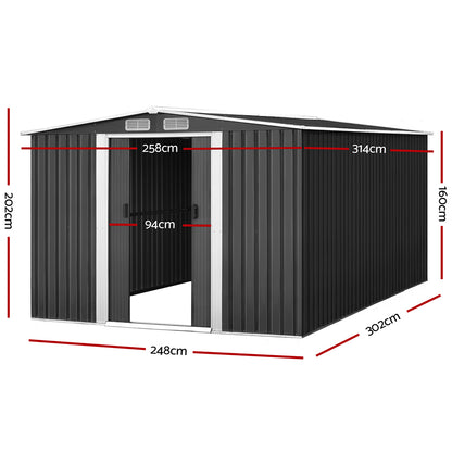 2.58x3.14M Garden Shed w/Metal Base Shed - Grey
