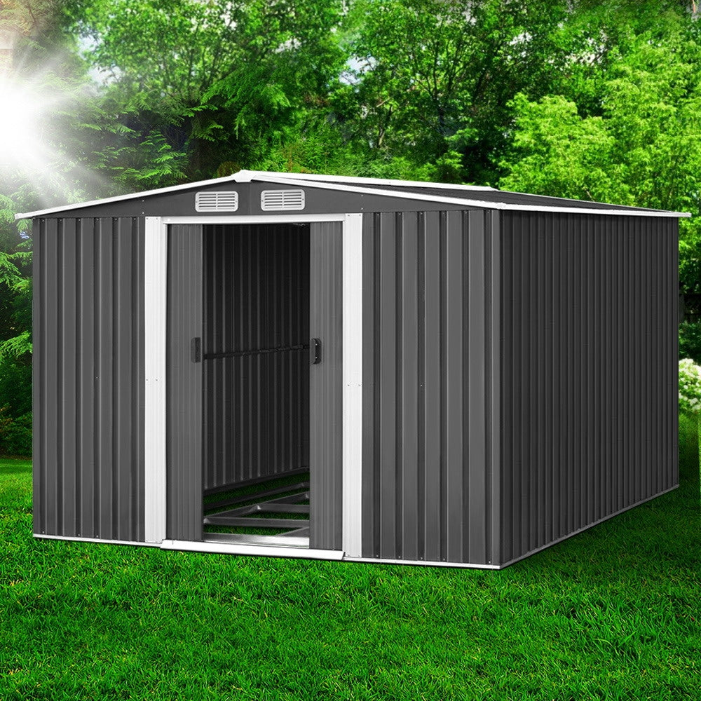 2.58x3.14M Garden Shed w/Metal Base Shed - Grey
