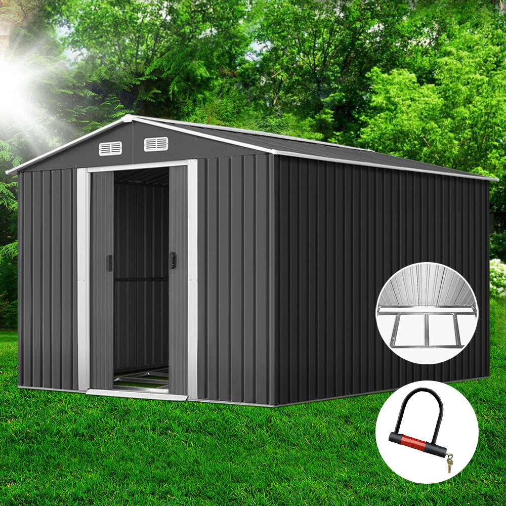 2.6x3.9M Garden Shed w/Metal Base Shed - Grey