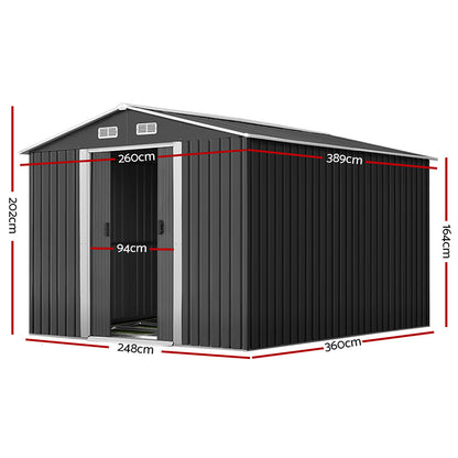 2.6x3.9M Garden Shed w/Metal Base Shed - Grey