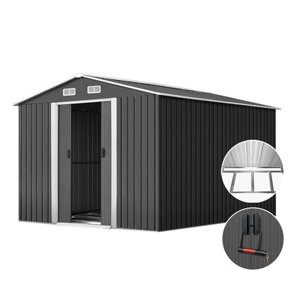 2.6x3.9M Garden Shed w/Metal Base Shed - Grey
