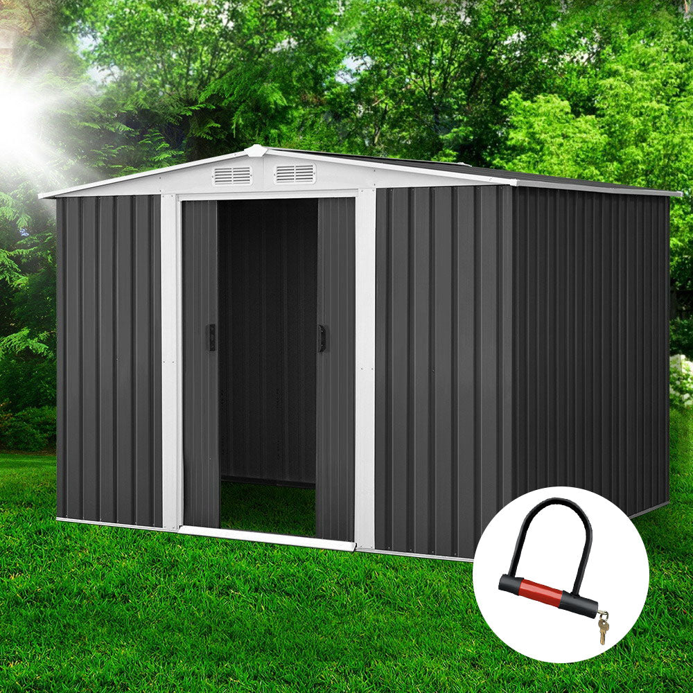 2.58x2.07M Garden Shed Metal Shelter Sliding Door - Grey