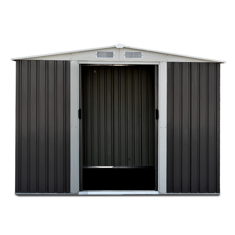 2.58x2.07M Garden Shed Metal Shelter Sliding Door - Grey