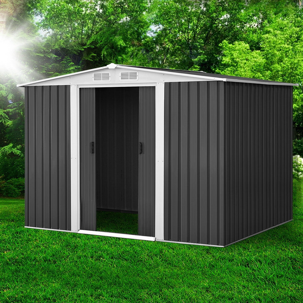 2.58x2.07M Garden Shed Metal Shelter Sliding Door - Grey