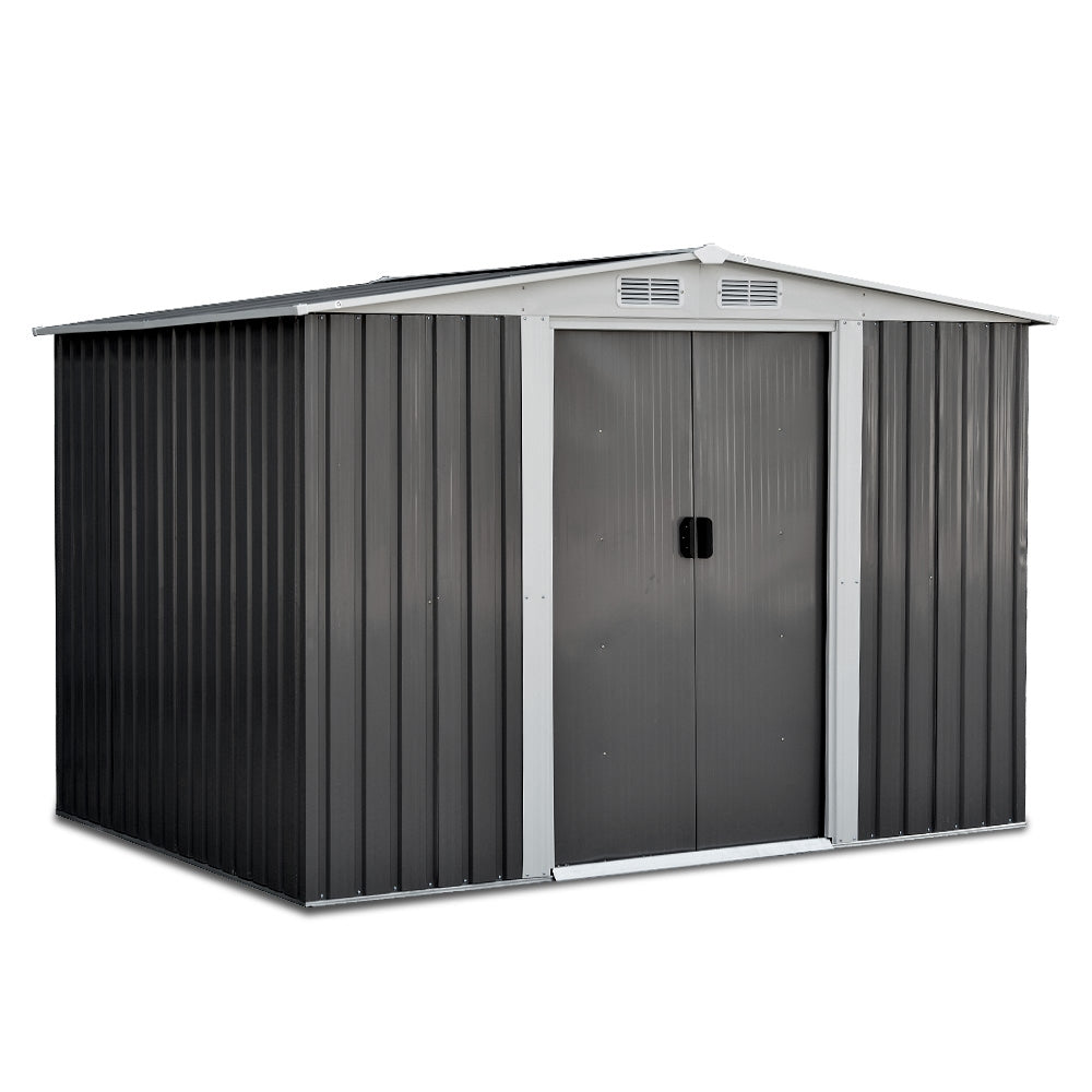 2.58x2.07M Garden Shed Metal Shelter Sliding Door - Grey