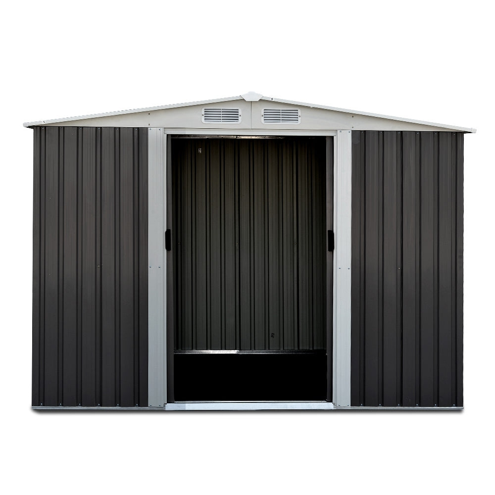 2.58x2.07M Garden Shed w/Metal Base Shed Double Door - Grey