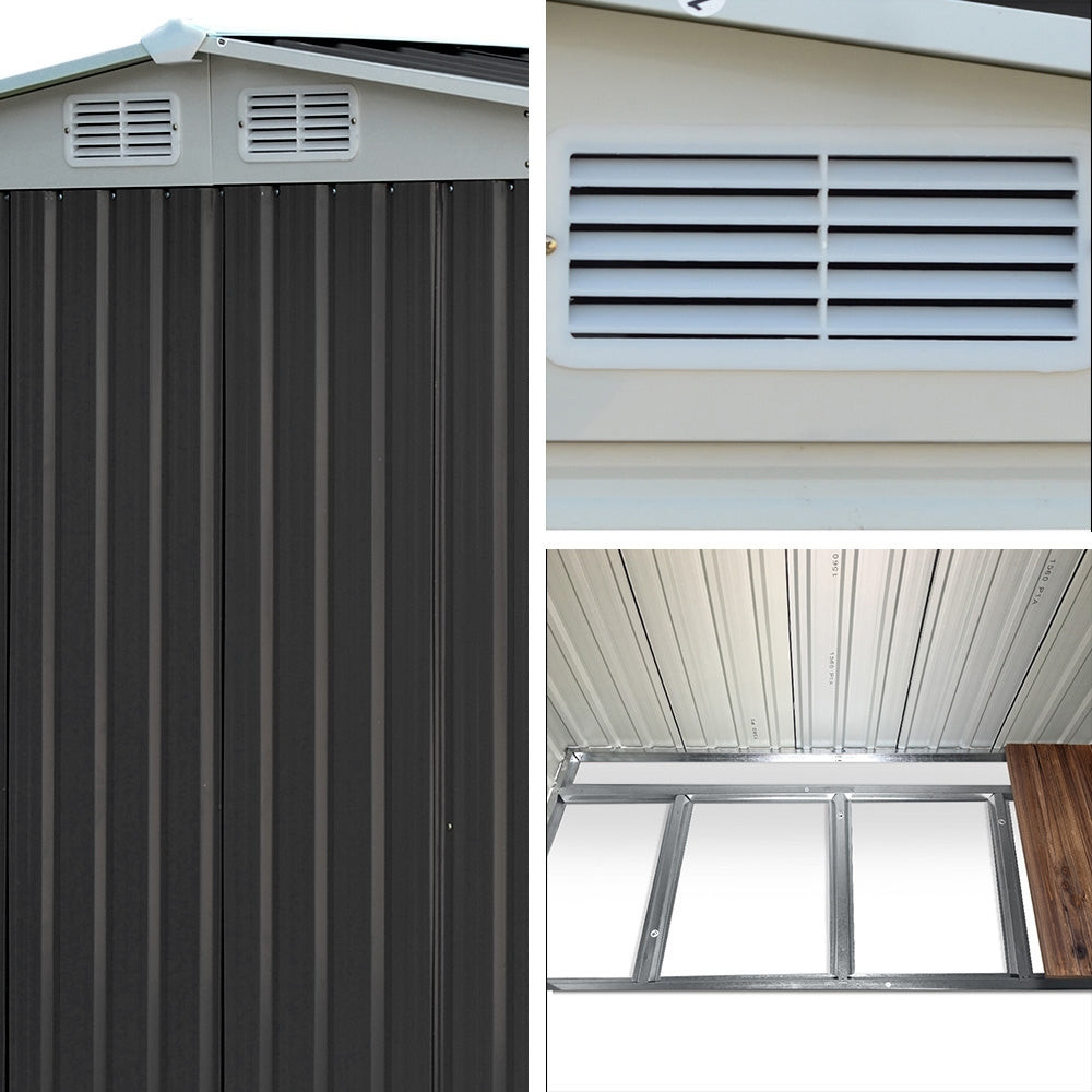 2.58x2.07M Garden Shed w/Metal Base Shed Double Door - Grey