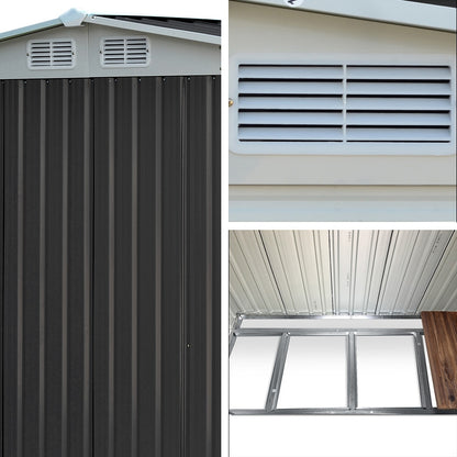 2.58x2.07M Garden Shed w/Metal Base Shed Double Door - Grey
