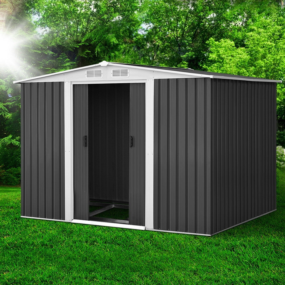 2.58x2.07M Garden Shed w/Metal Base Shed Double Door - Grey
