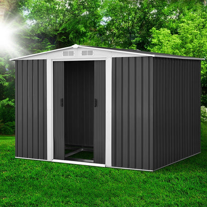 2.58x2.07M Garden Shed w/Metal Base Shed Double Door - Grey