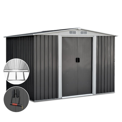 2.58x2.07M Garden Shed w/Metal Base Shed Double Door - Grey