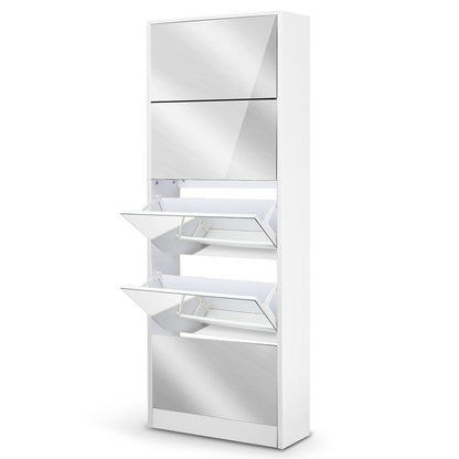 Artiss Shoe Rack Cabinet Mirror (25 Pairs) White