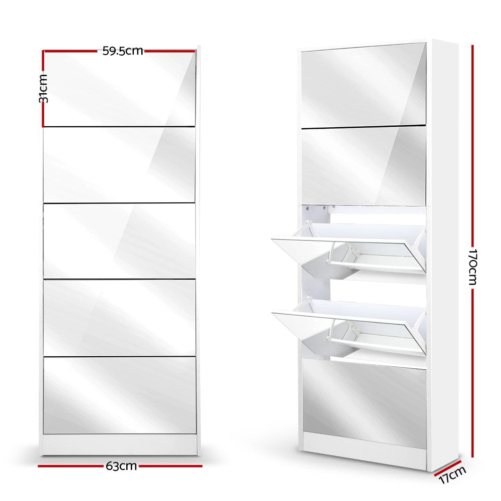 Artiss Shoe Rack Cabinet Mirror (25 Pairs) White