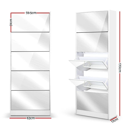 Artiss Shoe Rack Cabinet Mirror (25 Pairs) White