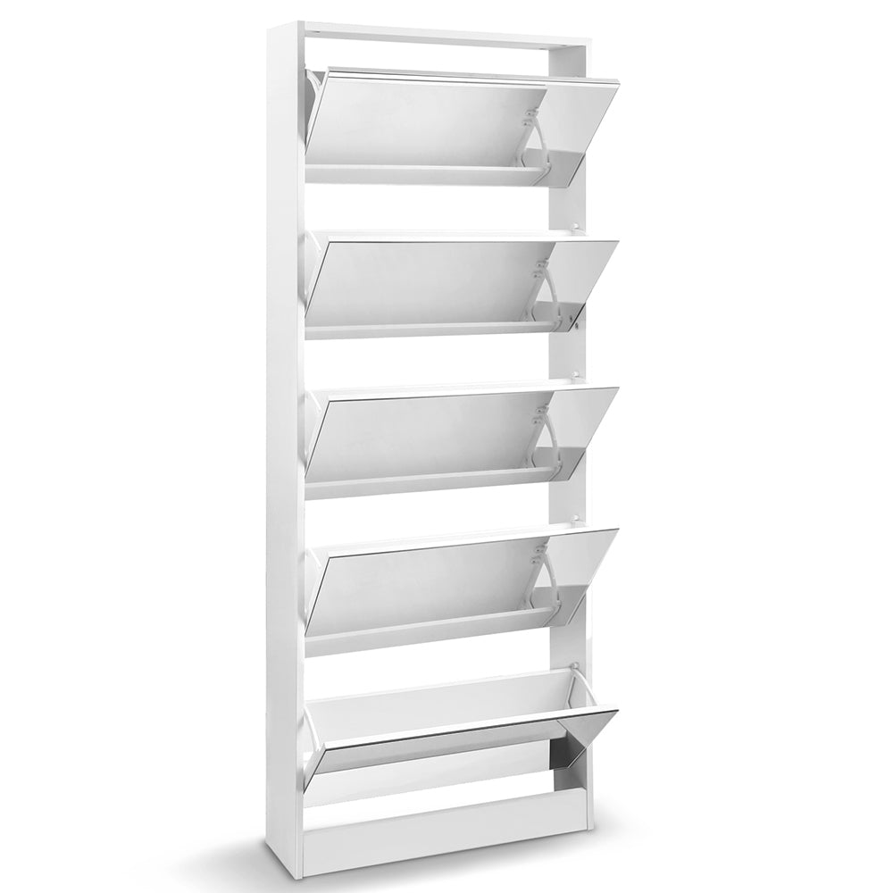 Artiss Shoe Rack Cabinet Mirror (25 Pairs) White