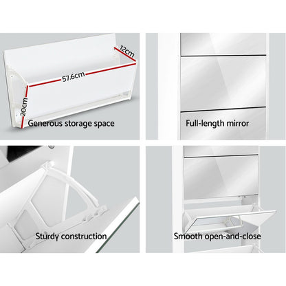 Artiss Shoe Rack Cabinet Mirror (25 Pairs) White