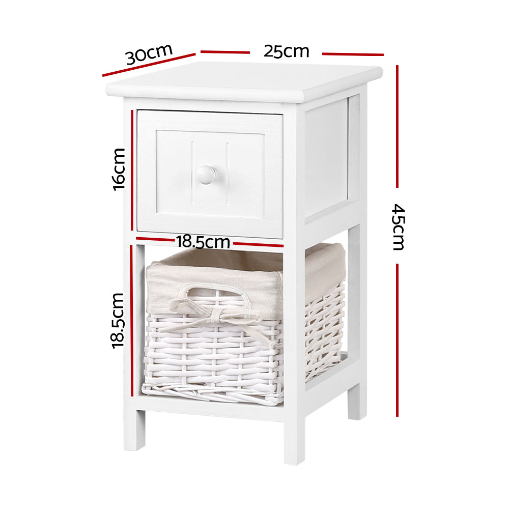 Set of 2 Claire Bedside Table 1 Drawer with Basket Rustic - White