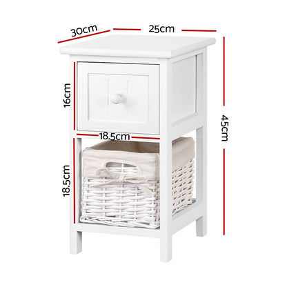 Set of 2 Claire Bedside Table 1 Drawer with Basket Rustic - White