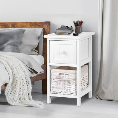 Set of 2 Claire Bedside Table 1 Drawer with Basket Rustic - White