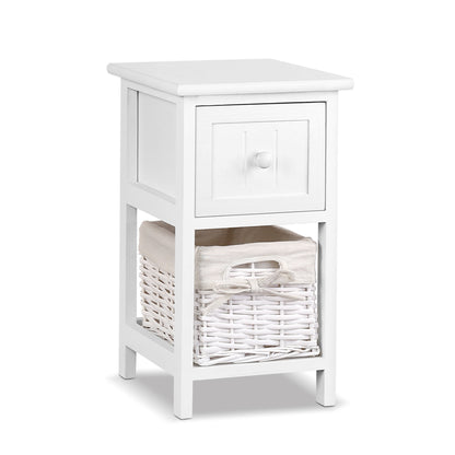 Set of 2 Claire Bedside Table 1 Drawer with Basket Rustic - White