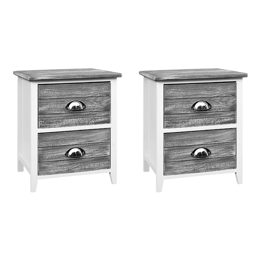 Set of 2 Sage Vintage Bedside Table Drawers Vintage - Grey