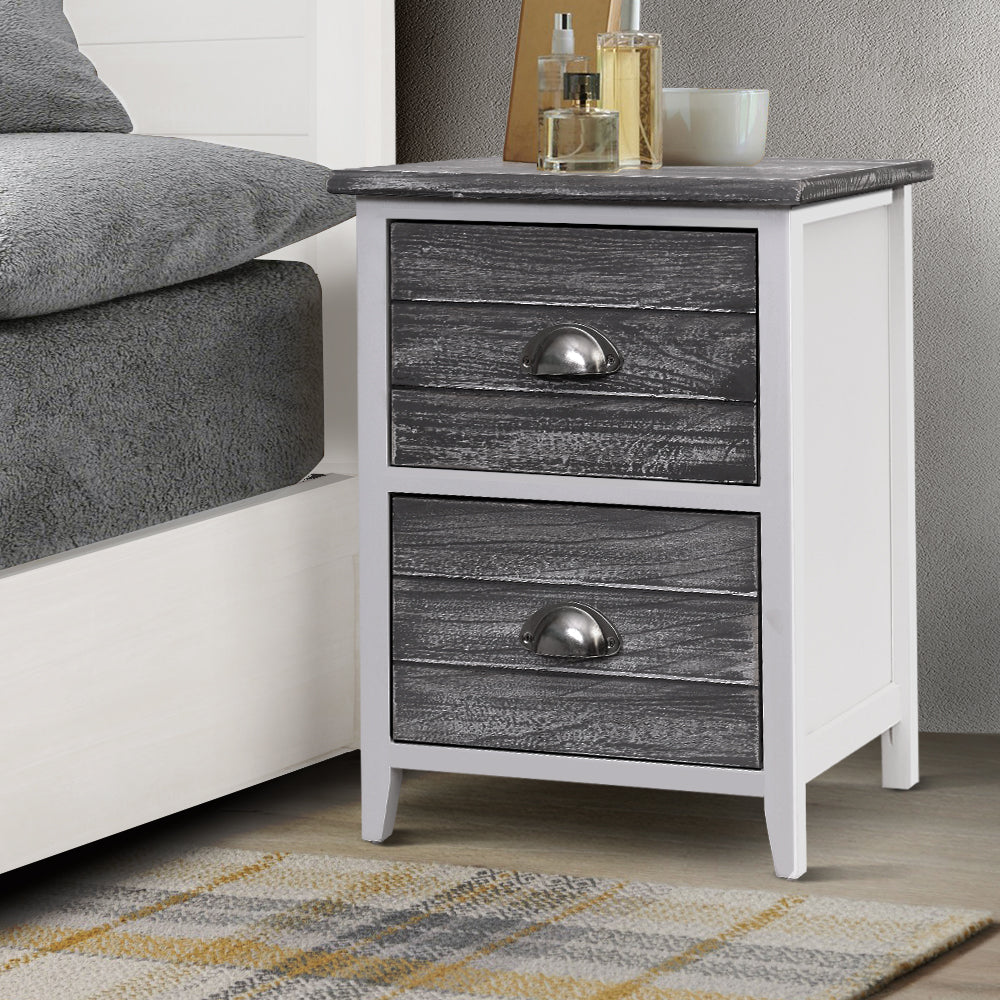 Set of 2 Sage Vintage Bedside Table Drawers Vintage - Grey