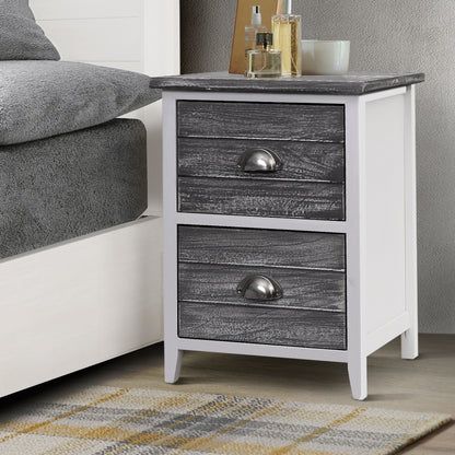 Set of 2 Sage Vintage Bedside Table Drawers Vintage - Grey