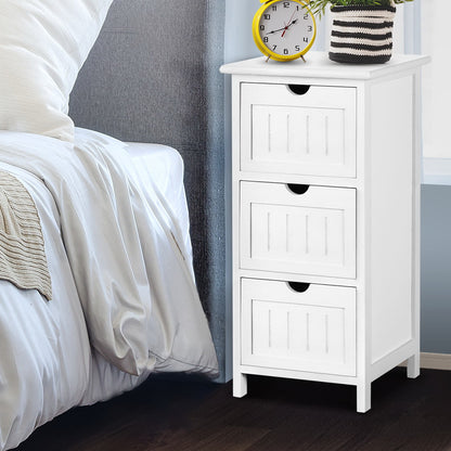 Bedside Table Storage Cabinet 3 Drawers - White
