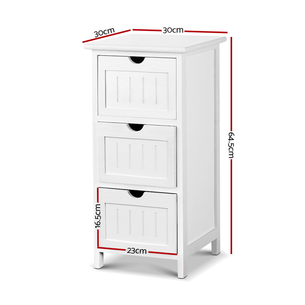 Bedside Table Storage Cabinet 3 Drawers - White