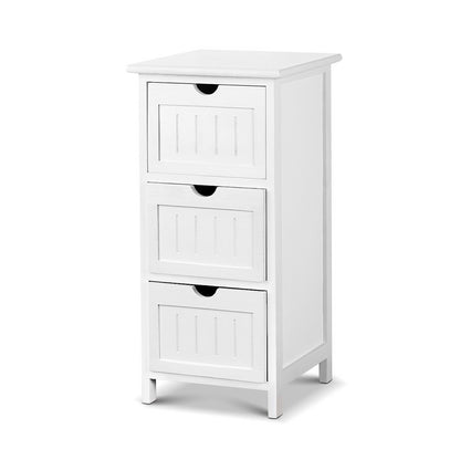 Bedside Table Storage Cabinet 3 Drawers - White
