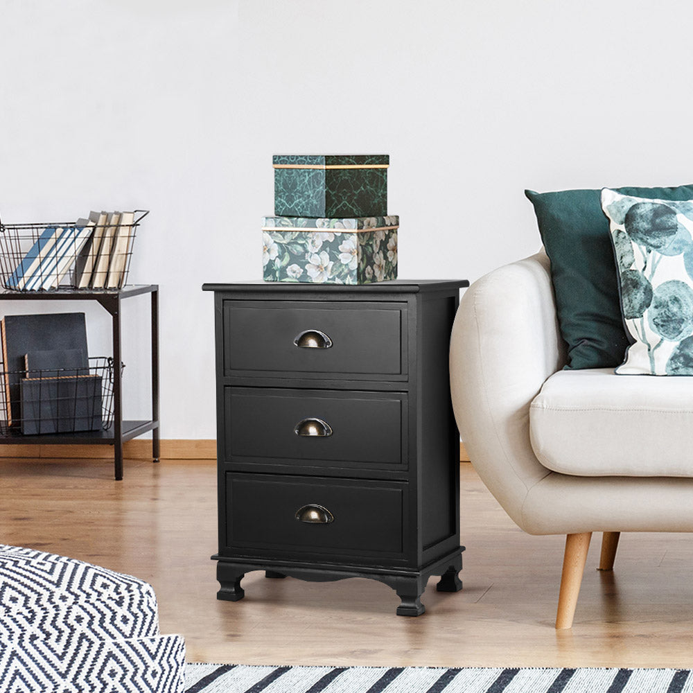 Thyme Vintage Bedside Table 3 Drawers Vintage - Black