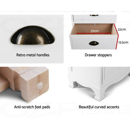 Thyme Vintage Bedside Table 3 Drawers - White