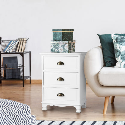 Thyme Vintage Bedside Table 3 Drawers - White