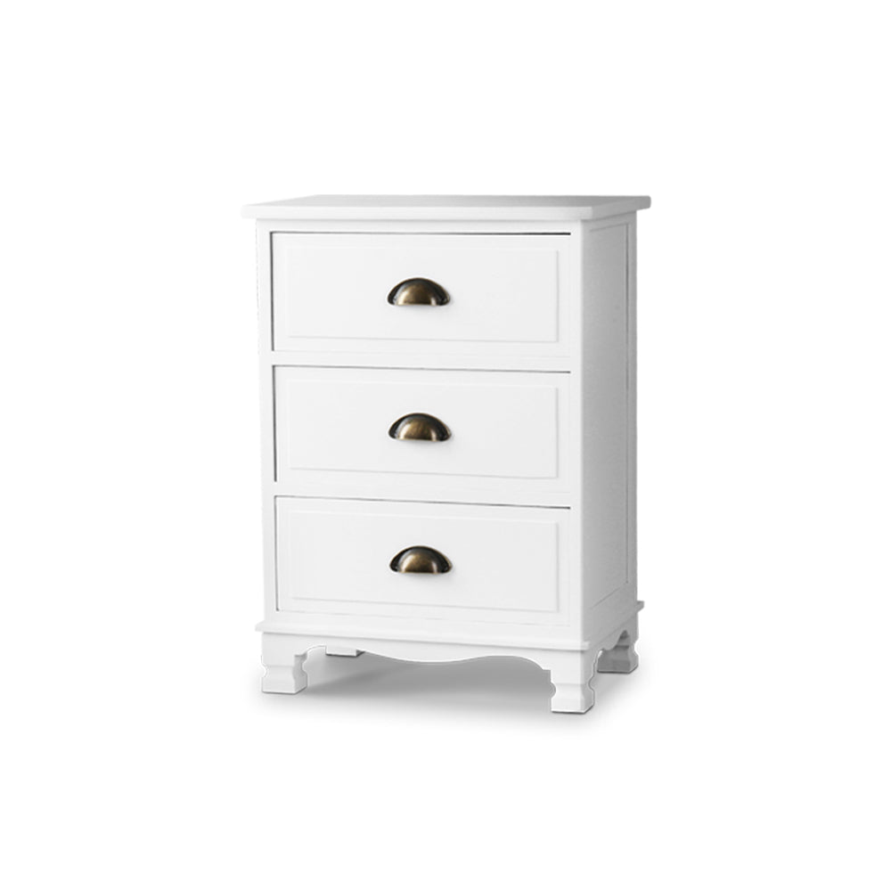 Thyme Vintage Bedside Table 3 Drawers - White