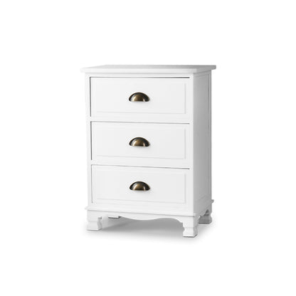 Thyme Vintage Bedside Table 3 Drawers - White