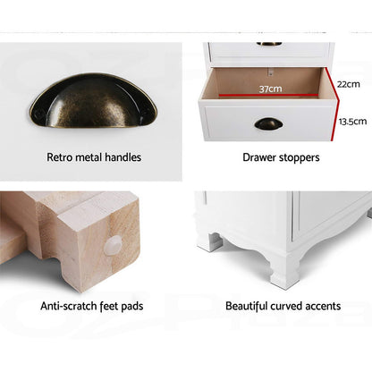 Set of 2 Thyme Vintage Bedside Table 3 Drawers - White