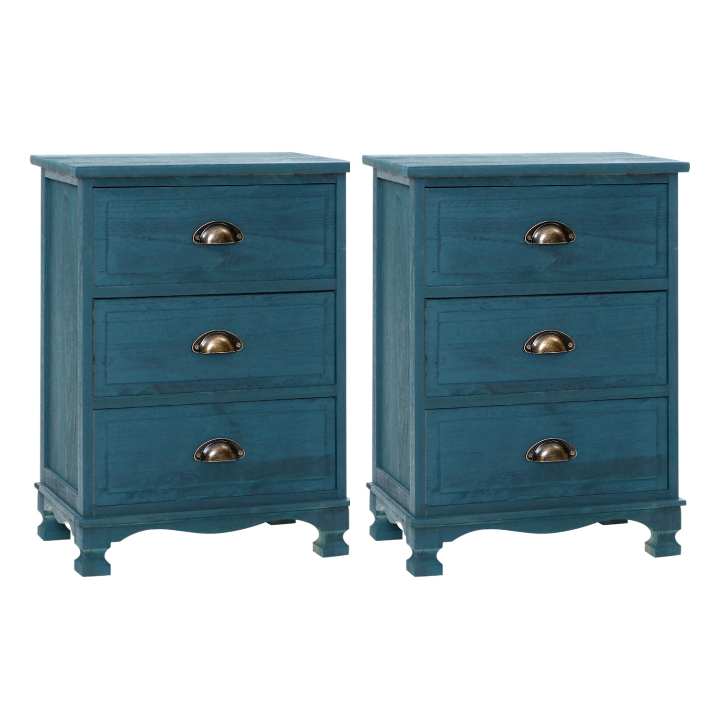 Set of 2 Vintage Thyme Bedside Table 3 Drawers - Blue