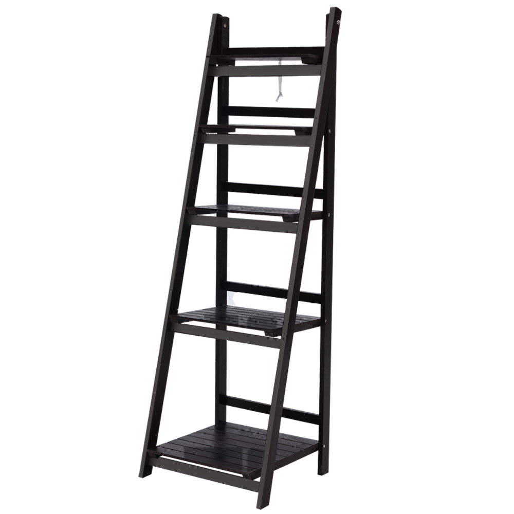 Zane Bookshelf Corner Shelf 5 Tiers - Coffee