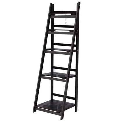 Zane Bookshelf Corner Shelf 5 Tiers - Coffee