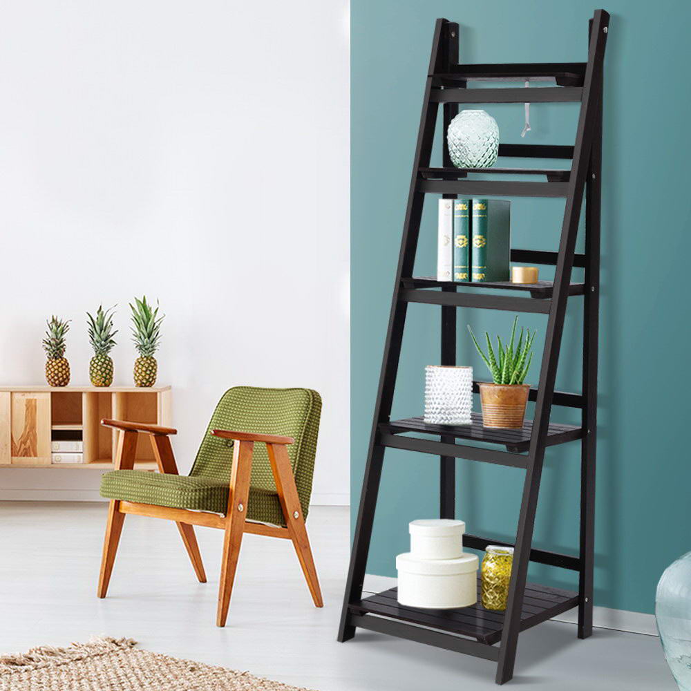 Zane Bookshelf Corner Shelf 5 Tiers - Coffee
