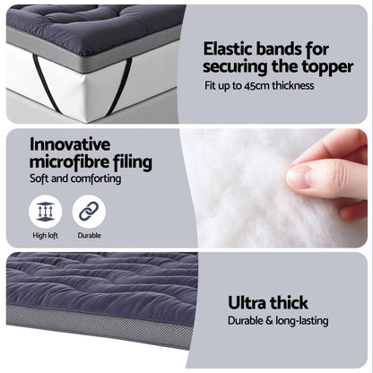 Pillowtop 5cm Mattress Topper Bamboo Charcoal - Double