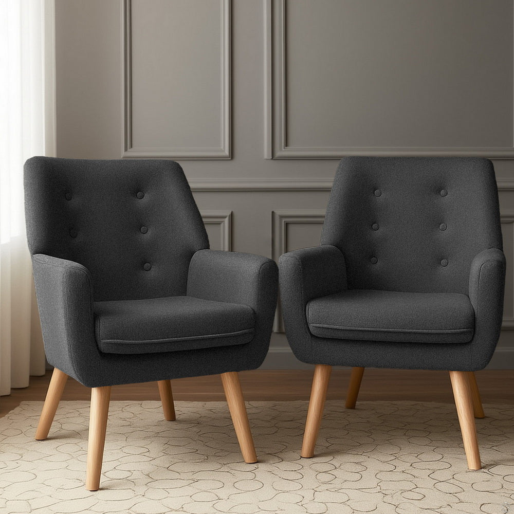 Set of 2 Anne Accent Armchairs - Charcoal