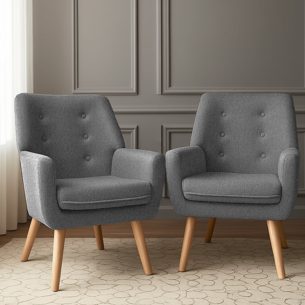 Set of 2 Anne Accent Armchairs - Grey