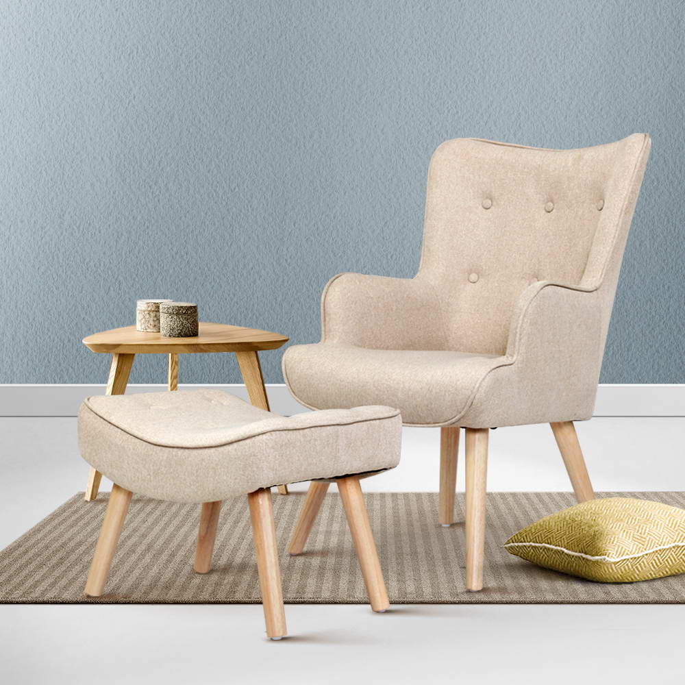 Lansar Armchair Set with Ottoman - Beige