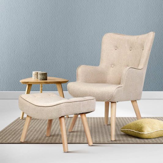 Lansar Armchair Set with Ottoman - Beige