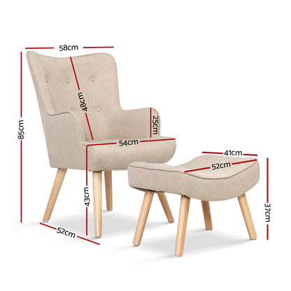 Lansar Armchair Set with Ottoman - Beige