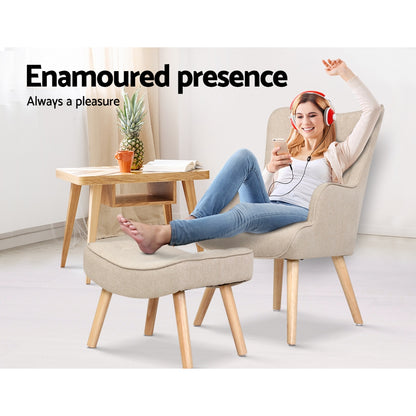 Lansar Armchair Set with Ottoman - Beige