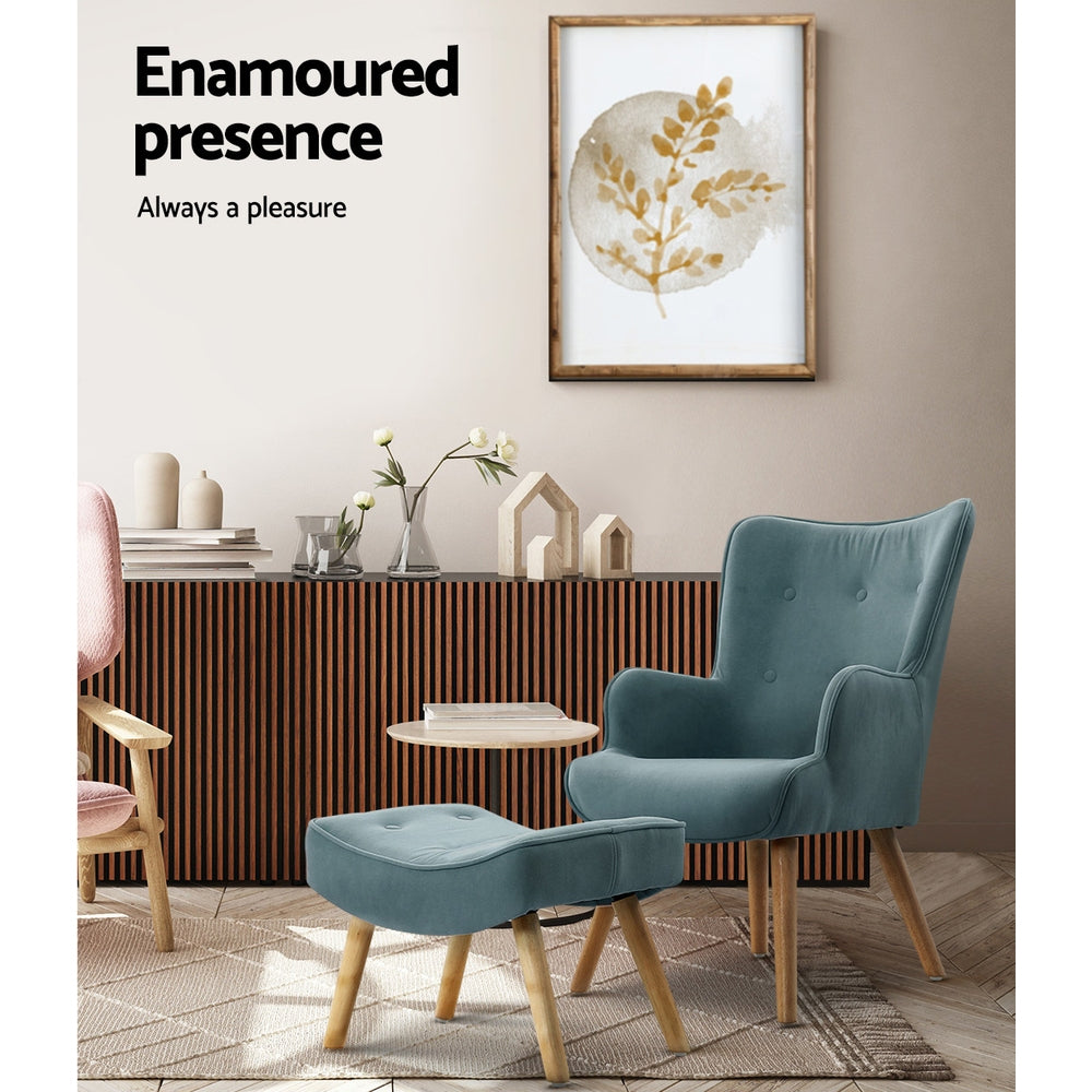 Lansar Armchair Set with Ottoman - Blue